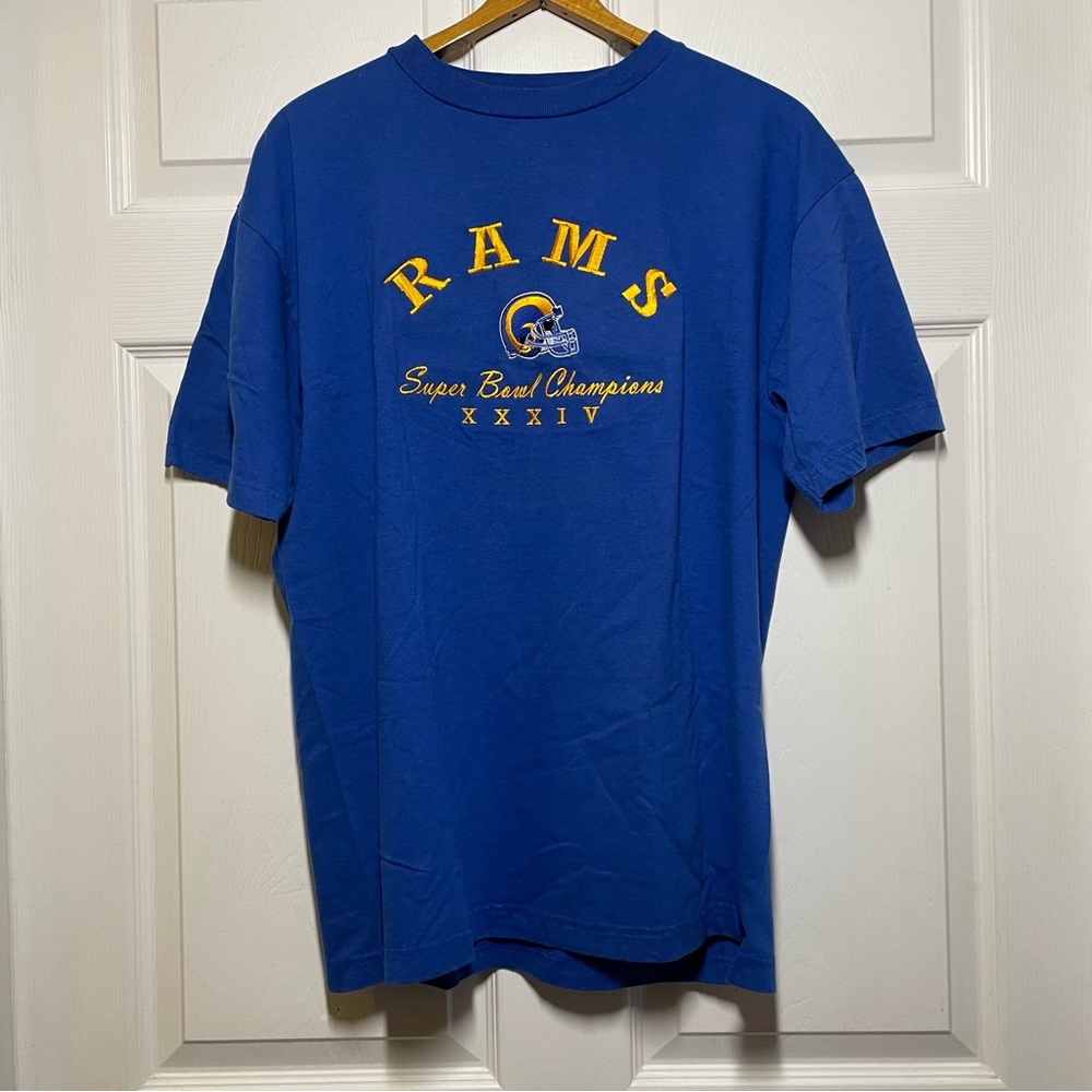 Vintage Y2K NFL St.Louis Rams Mens Large T Shirt Super Bowl Champions Blue Top